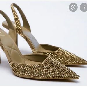 Zara gold studded pointy toe heels